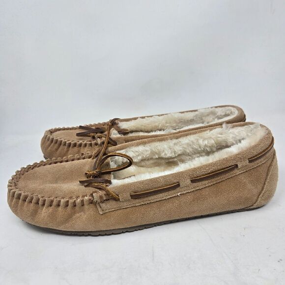 MINNETONKA Pile Lined Hardsole Moccasin Slippers Women's Brown Size US 10M EU 41 - Picture 4 of 7